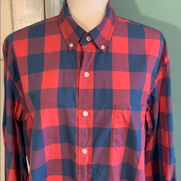 Men’s Plaid Shirt - Red/Grey Blue - Picture 2 of 4